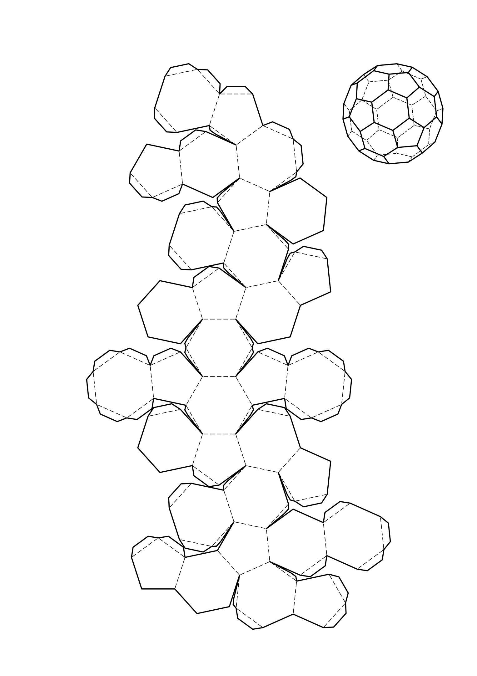 Truncated icosahedron net: the soccer ball, twelve pentagons and twenty hexagons with glue tabs.