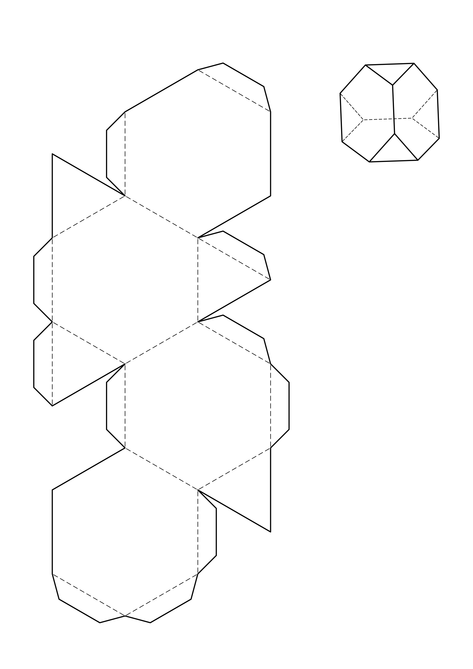 Truncated tetrahedron net: four hexagons and four triangles, the corners of a tetrahedron cut away.